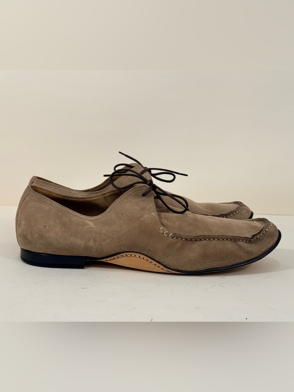 Bally Beige Suede Lace-Up Loafers - Picture 6 of 9